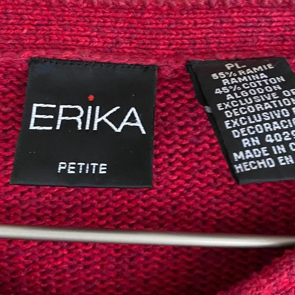 Erika‎ Colorful Crochet Color Block Floral Long Sleeve Wood Toggle Sweater Large